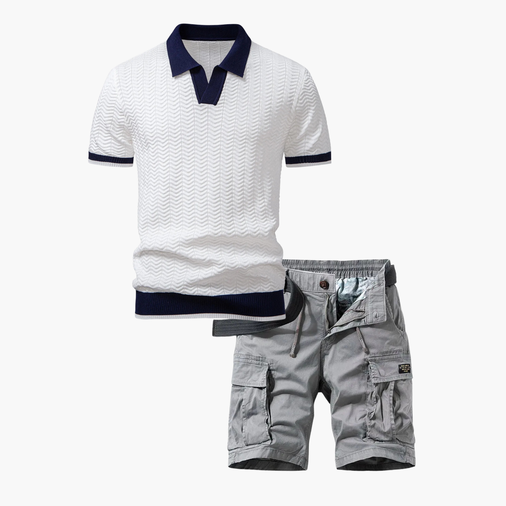 Ensemble polo texturé et short cargo homme