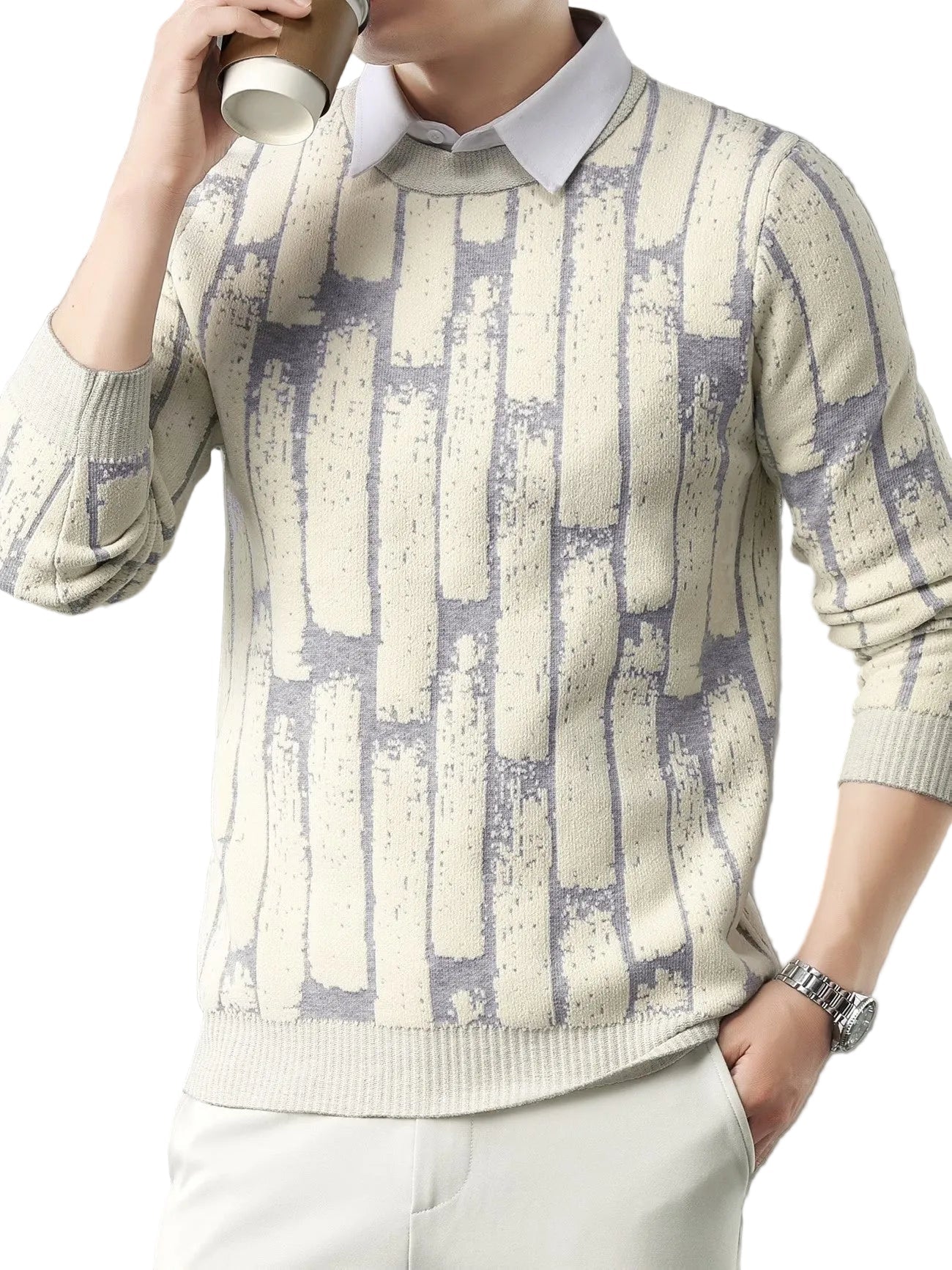 Pull Col Rond Homme Avec Motif